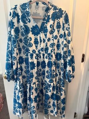 Blue and White Floral Tiered Dress